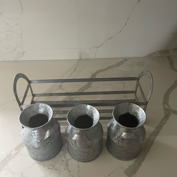 Galvanized Metal Milk Can Trio with Stand - Picture 10 of 13